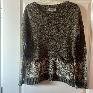 Boutique sweater, green and tan, size small.